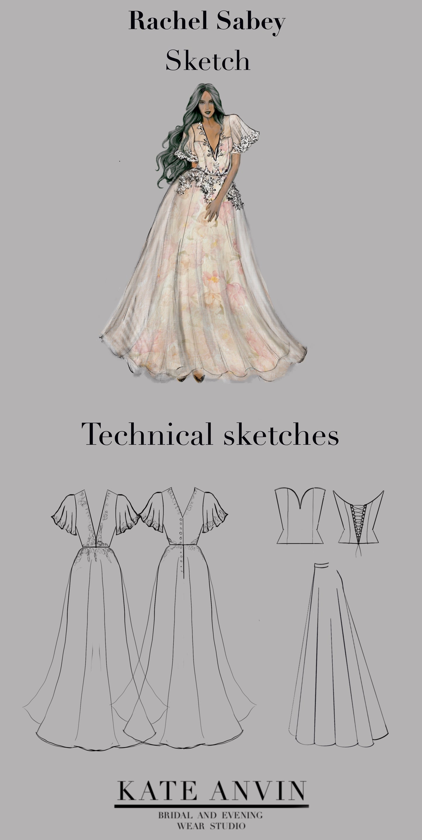 Wedding dress sketches, idea development.