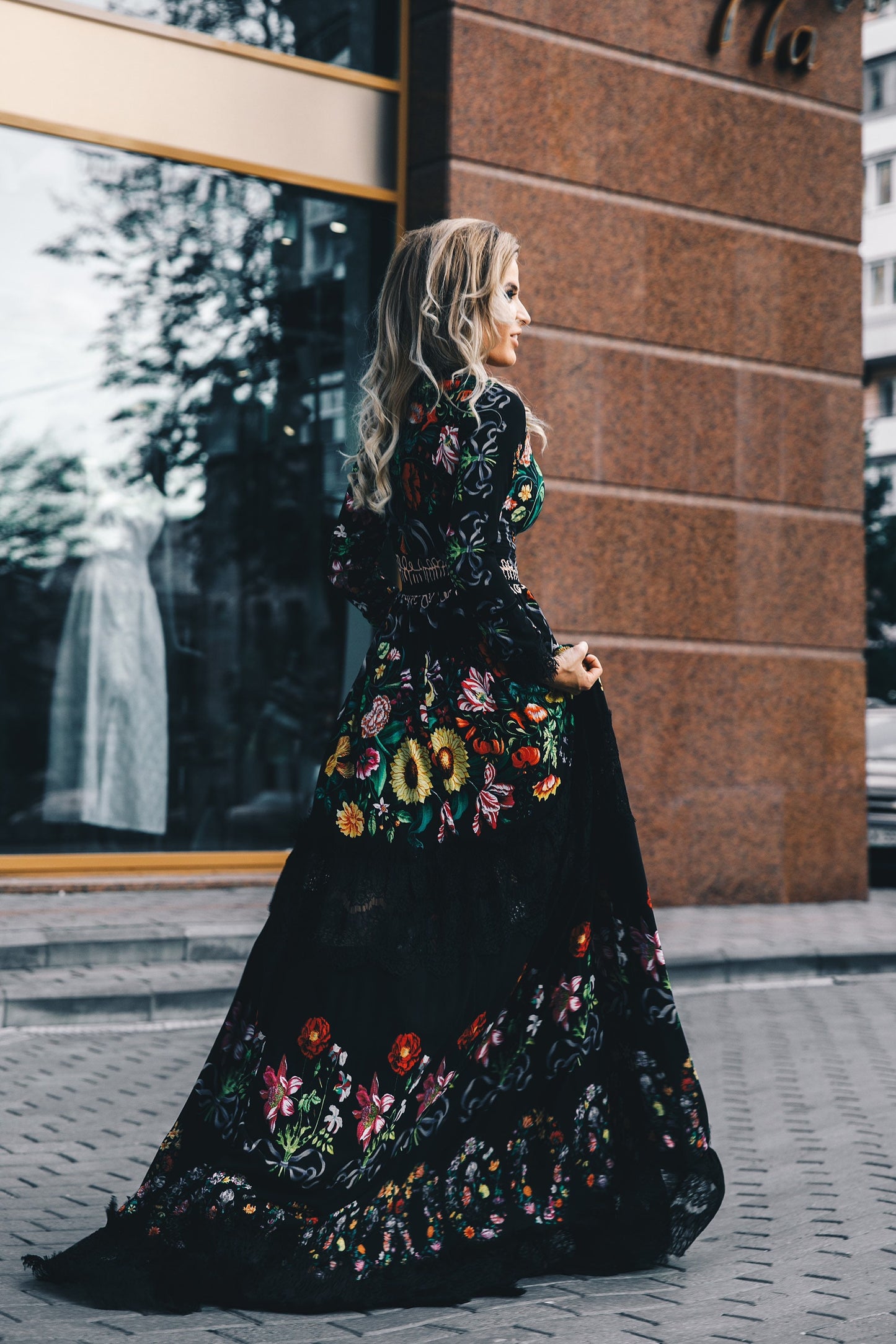 White Floral Sequin Bridesmaid Pinafore Embroidered Dress / Silk Romantic Floor Length Long Sleeve Dress / Rustic Boho Chic Evening Gown