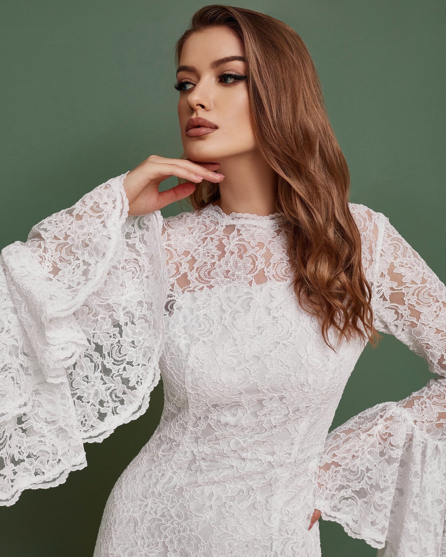 bell sleeves on bohemian wedding dress