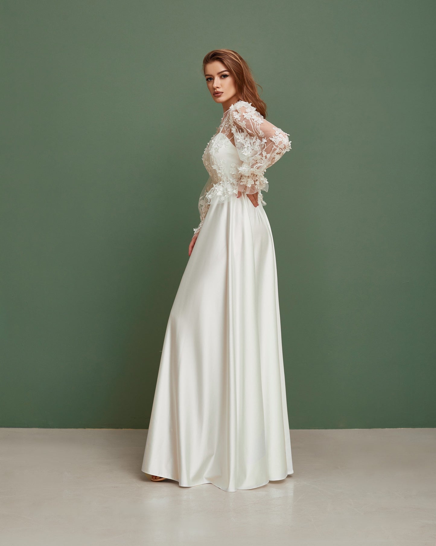A Line wedding dress, simple wedding dress, satin wedding dress, casual wedding dress, minimalist wedding dress, modest boho wedding dress