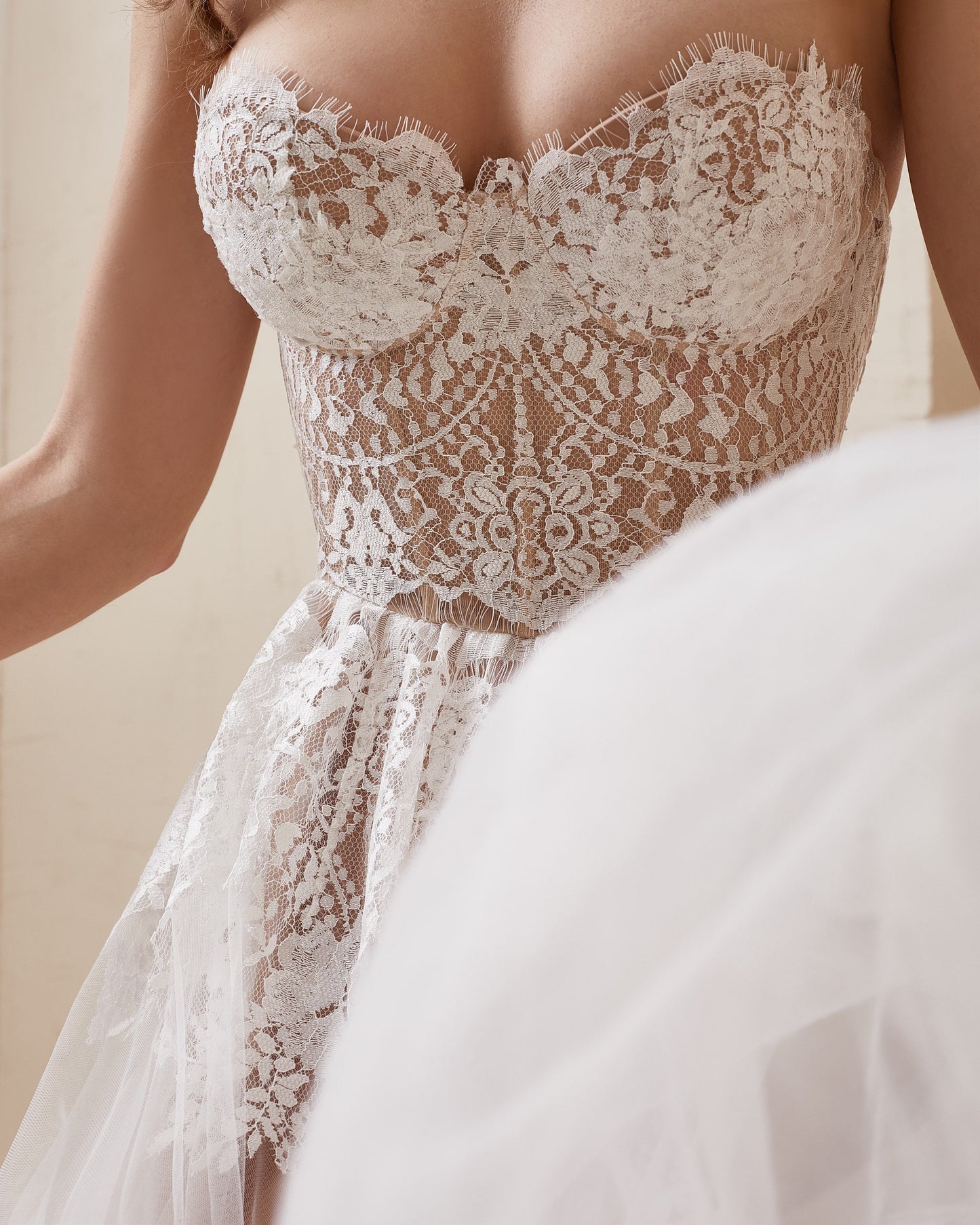 Beige Wedding dress, Boho Tan Wedding dress, Nude corset wedding gown, White Lace wedding dress, Fit and flare tulle dress for bride