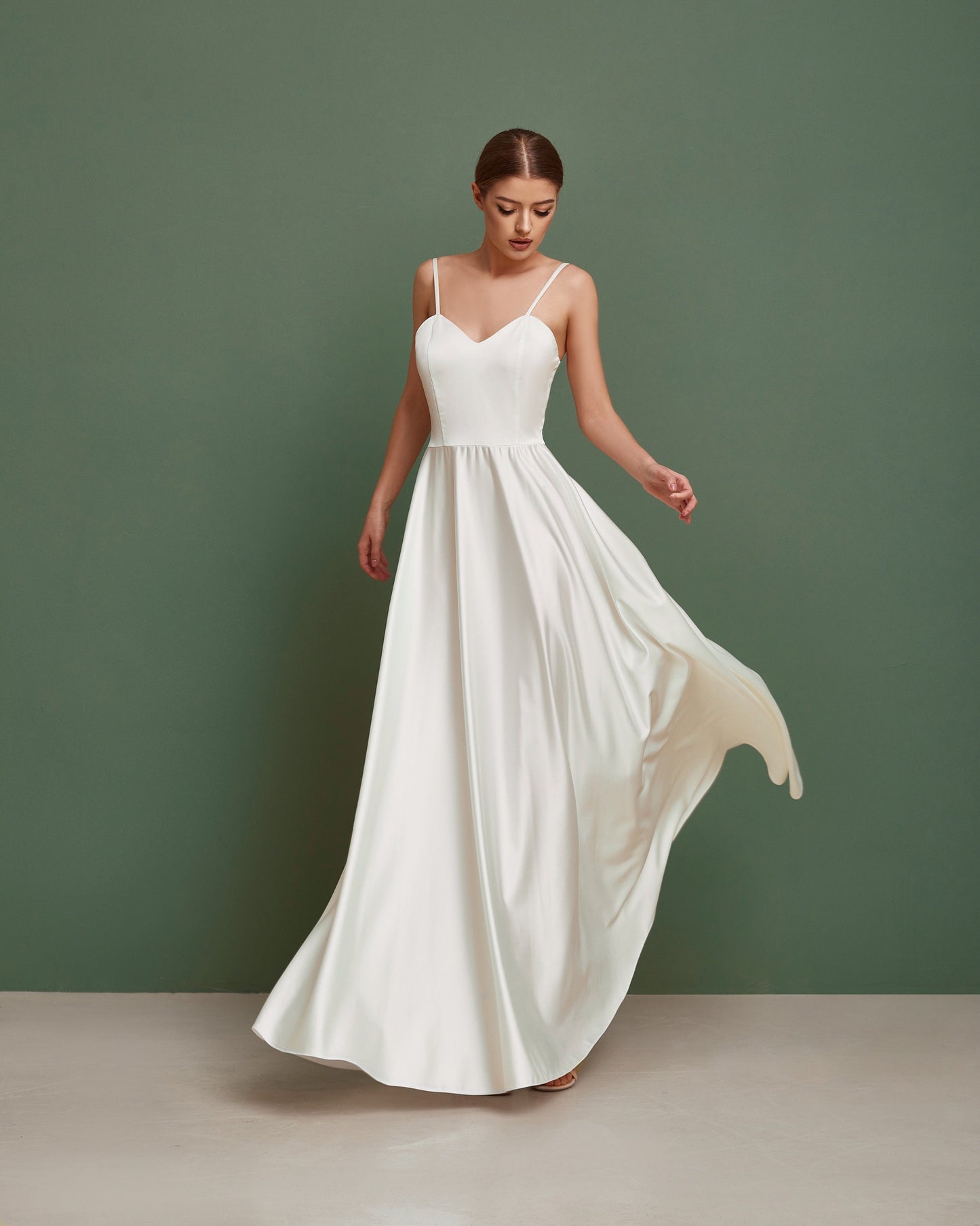A Line wedding dress, simple wedding dress, satin wedding dress, casual wedding dress, minimalist wedding dress, modest boho wedding dress
