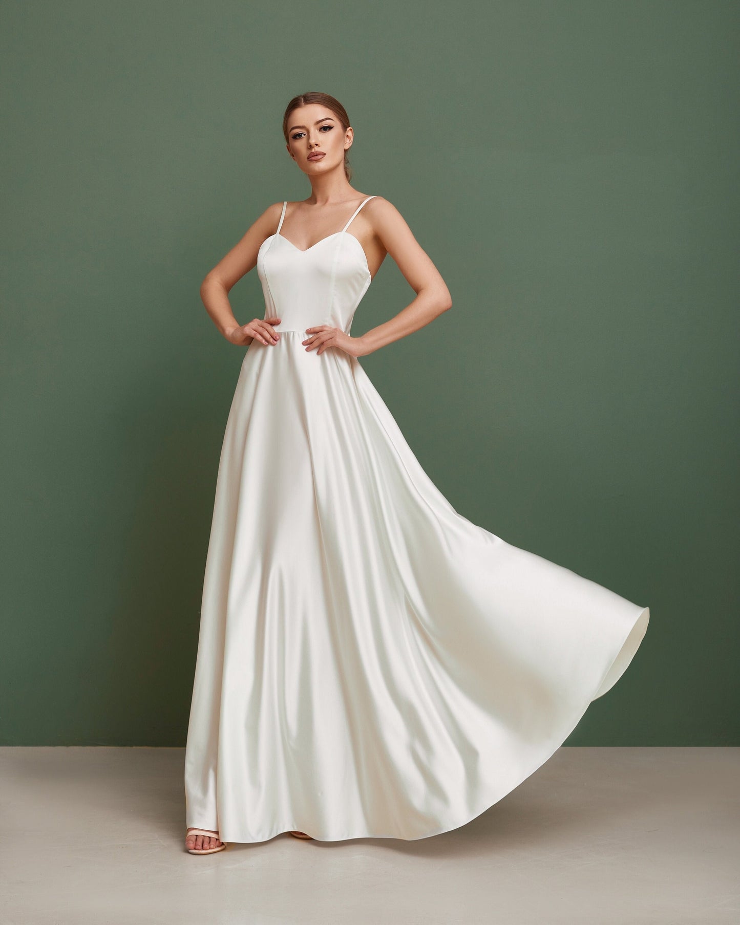 A Line wedding dress, simple wedding dress, satin wedding dress, casual wedding dress, minimalist wedding dress, modest boho wedding dress