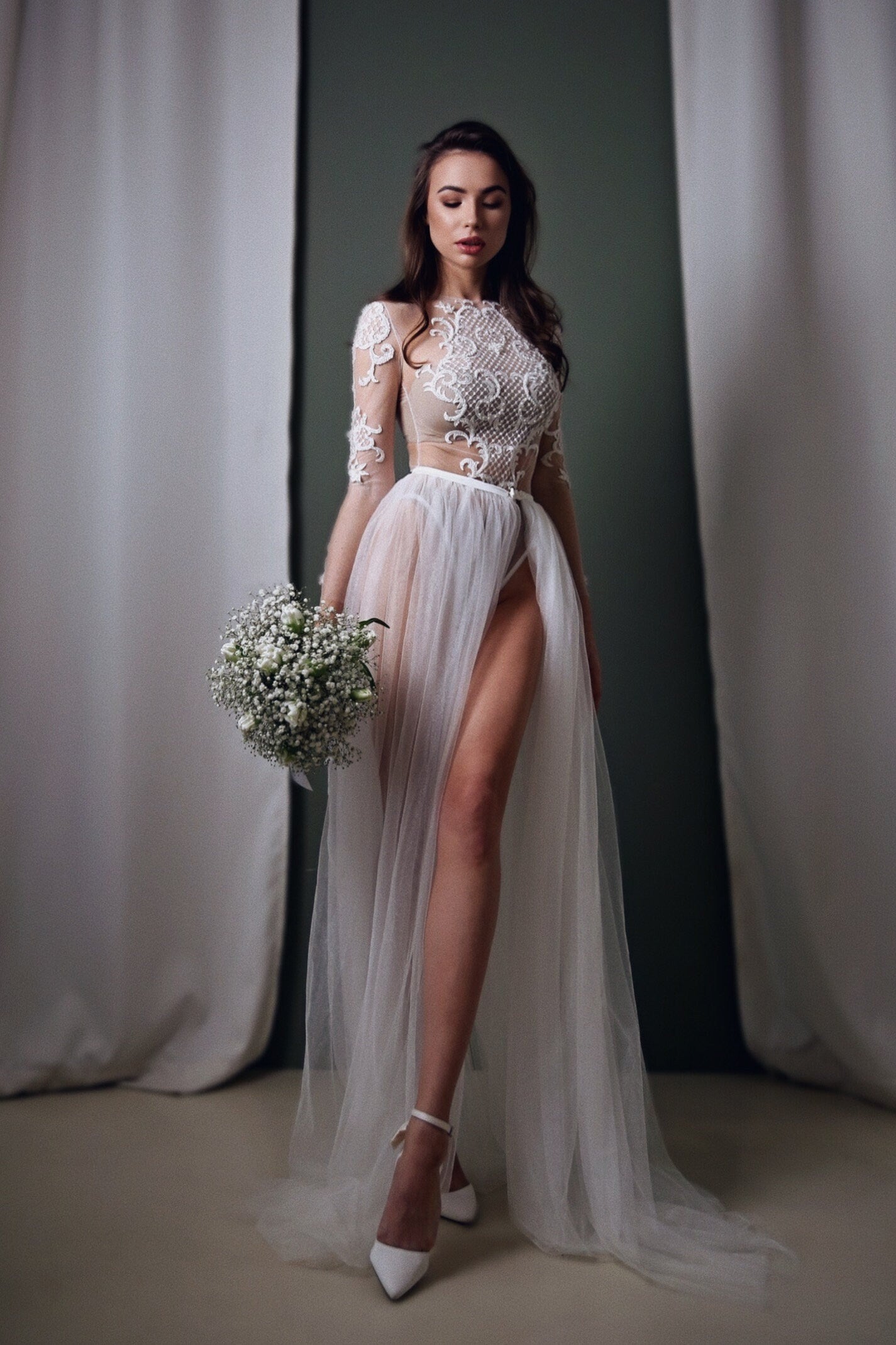 Wedding Bodysuit , bridal bodysuit, Bridal jumpsuit, lace wedding bodysuit, wedding bodysuit separate, wedding bodysuit long sleeves