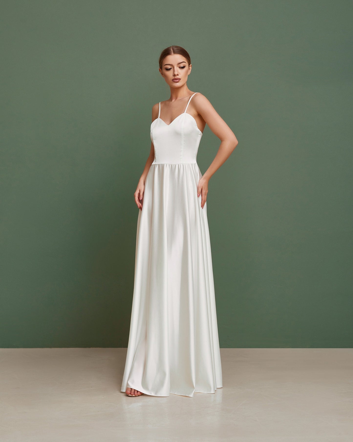A Line wedding dress, simple wedding dress, satin wedding dress, casual wedding dress, minimalist wedding dress, modest boho wedding dress