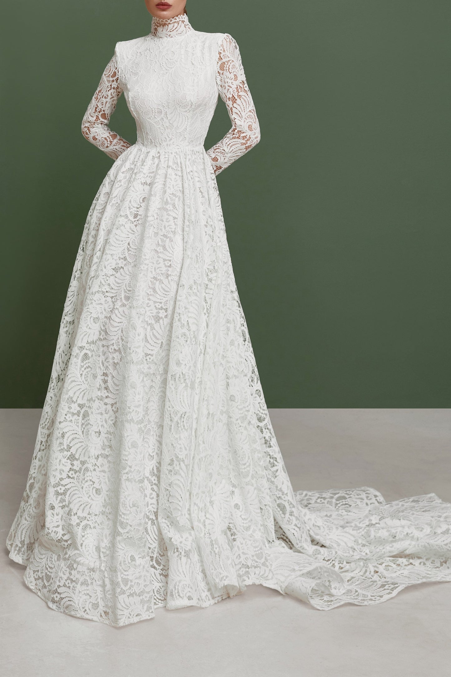 Modest wedding dress long sleeves fit and flare skirt , simple wedding dress, bohemian wedding gown from thick lace, rustic wedding dress