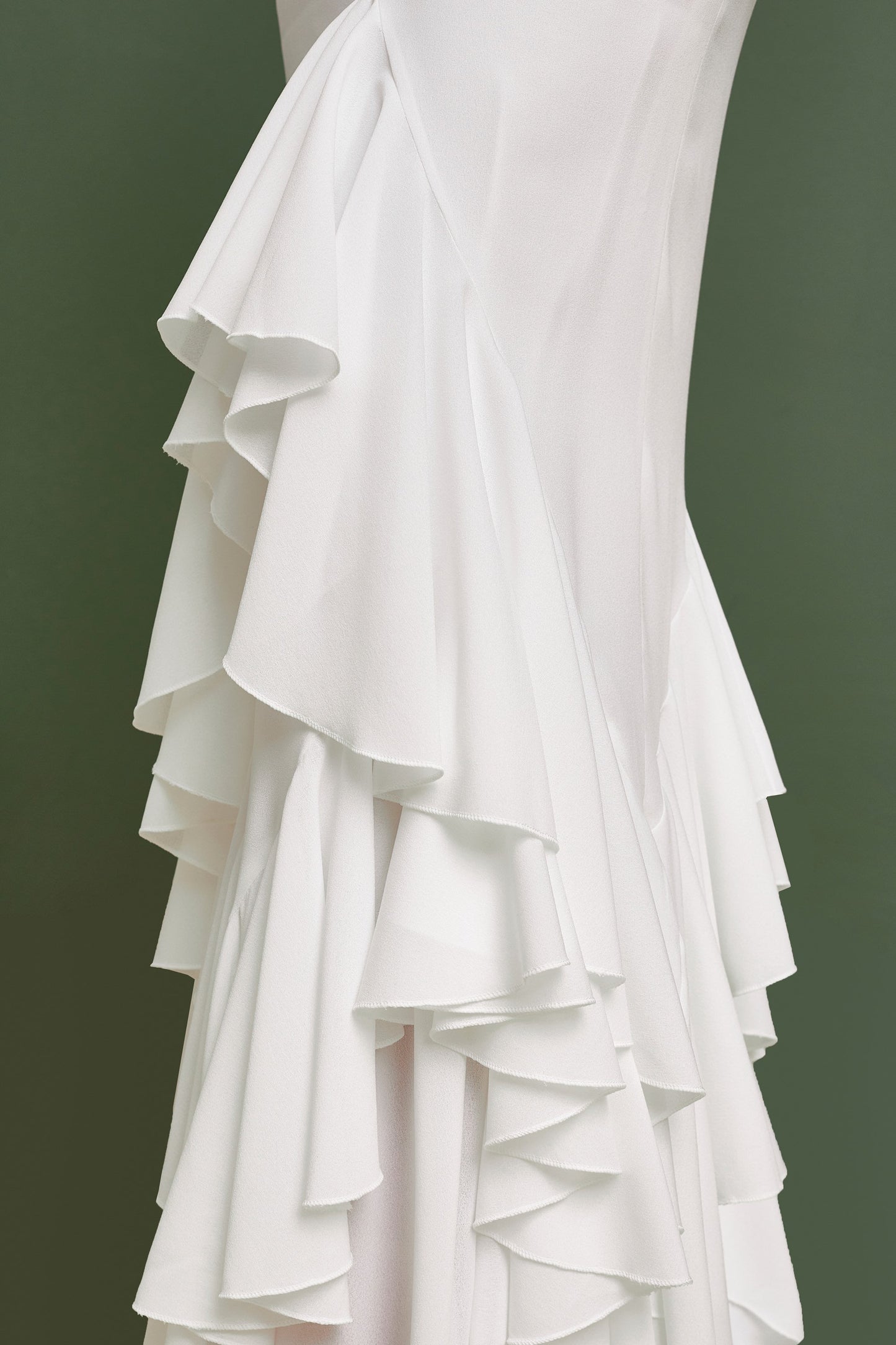 Open shoulders beach wedding dress with ruffled skirt, rustic wedding dress, bohemian wedding gown, chiffon summer gown, slip wedding dress