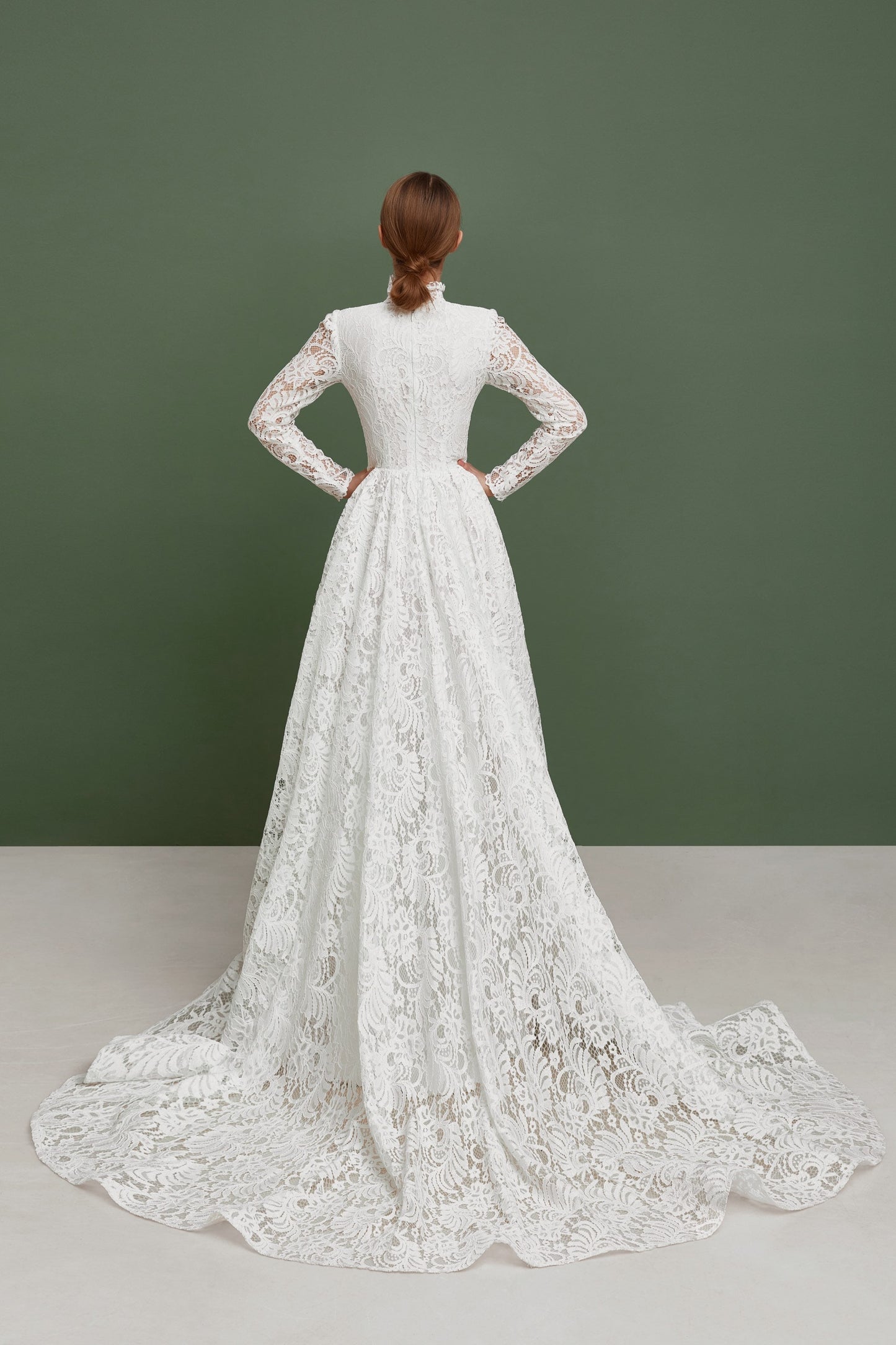 Modest wedding dress long sleeves fit and flare skirt , simple wedding dress, bohemian wedding gown from thick lace, rustic wedding dress
