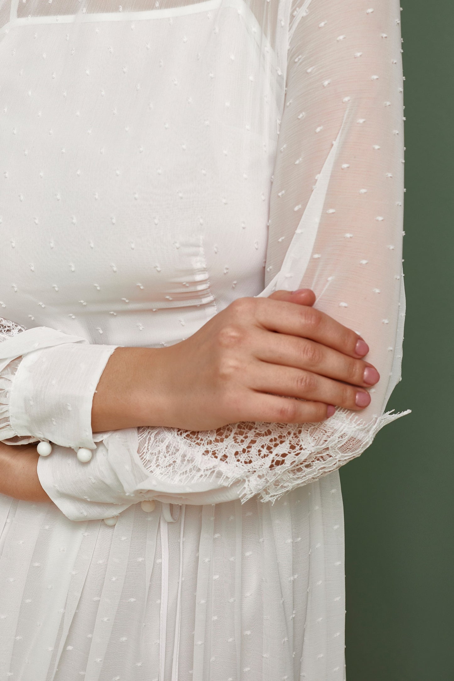 Simple wedding dress with long sleeves, polka dot wedding dress, rustic wedding gown, modest wedding gown