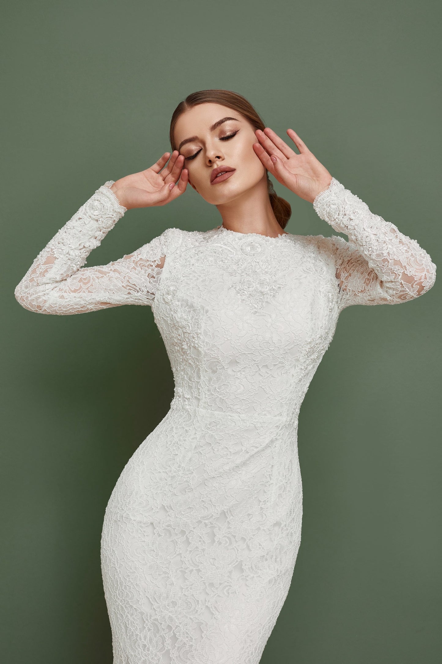 Open back wedding dress with long sleeves and train, Couture wedding dress long sleeves, Mermaid bohemian wedding gown, Classy wedding gown