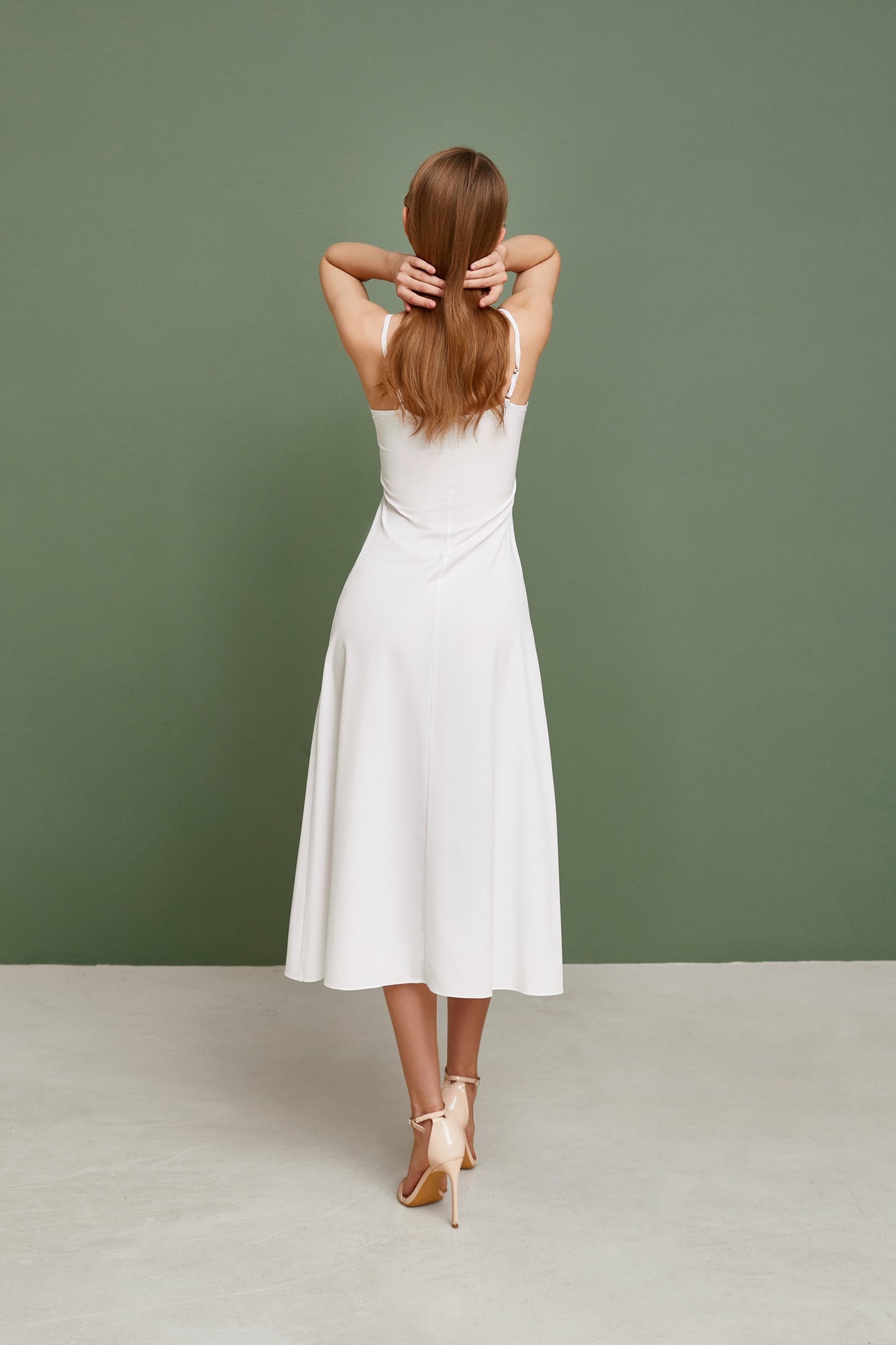 Simple wedding dress, chiffon wedding dress, Buttoned up ankle length with long sleeves and ruffled skirt dress, Gune Sax wedding gown