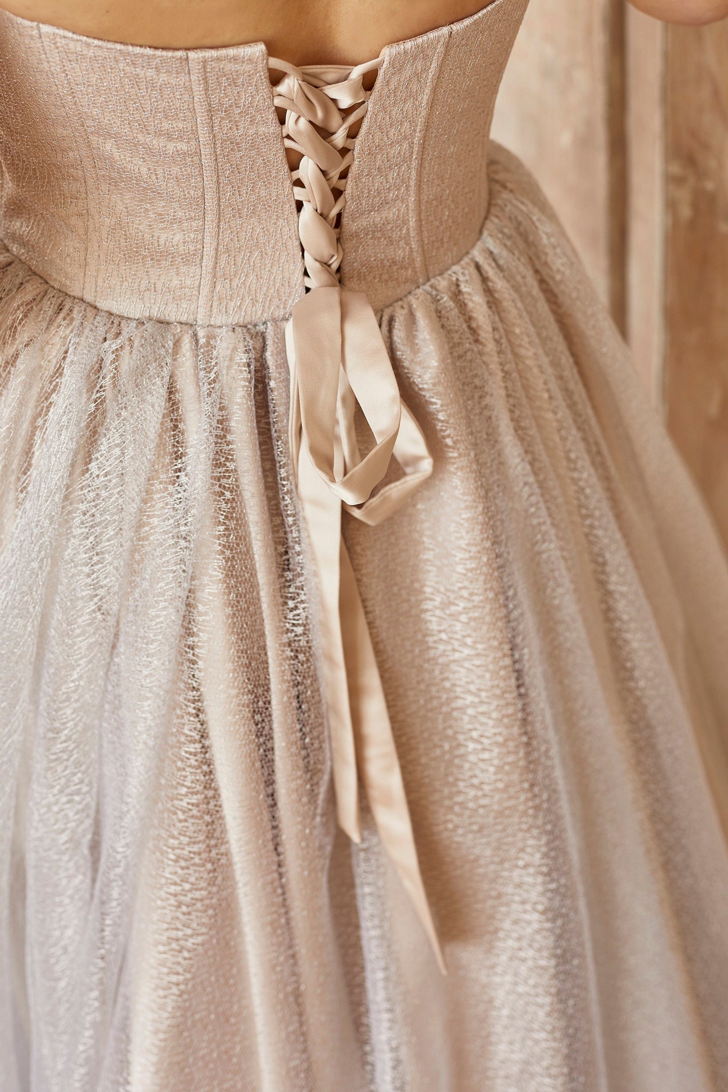 Silver wedding dress with Cape, Two pieces bridal set, V-shape corset gown with fit and flare dramatic train skirt, blush prom dress