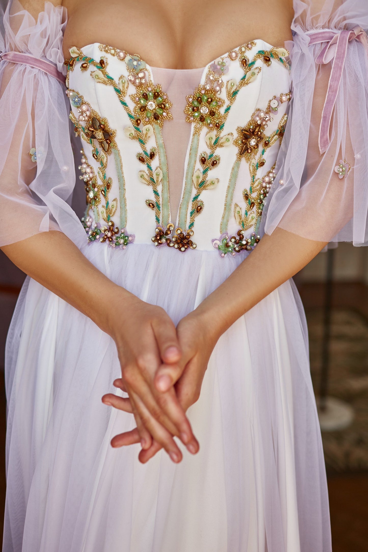 Alternative bride purple dress, Floral evening gown, Ombre prom dress with detachable sleeves, Bohemian wedding dress, Summer corset gown