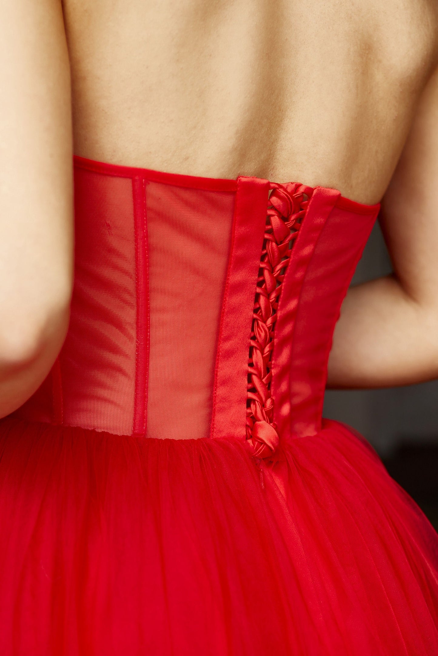 Red wedding dress with long sleeves top, Bohemian wedding dress, Goth bride dress, Red prom dress, Tulle evening gown, bridal separates