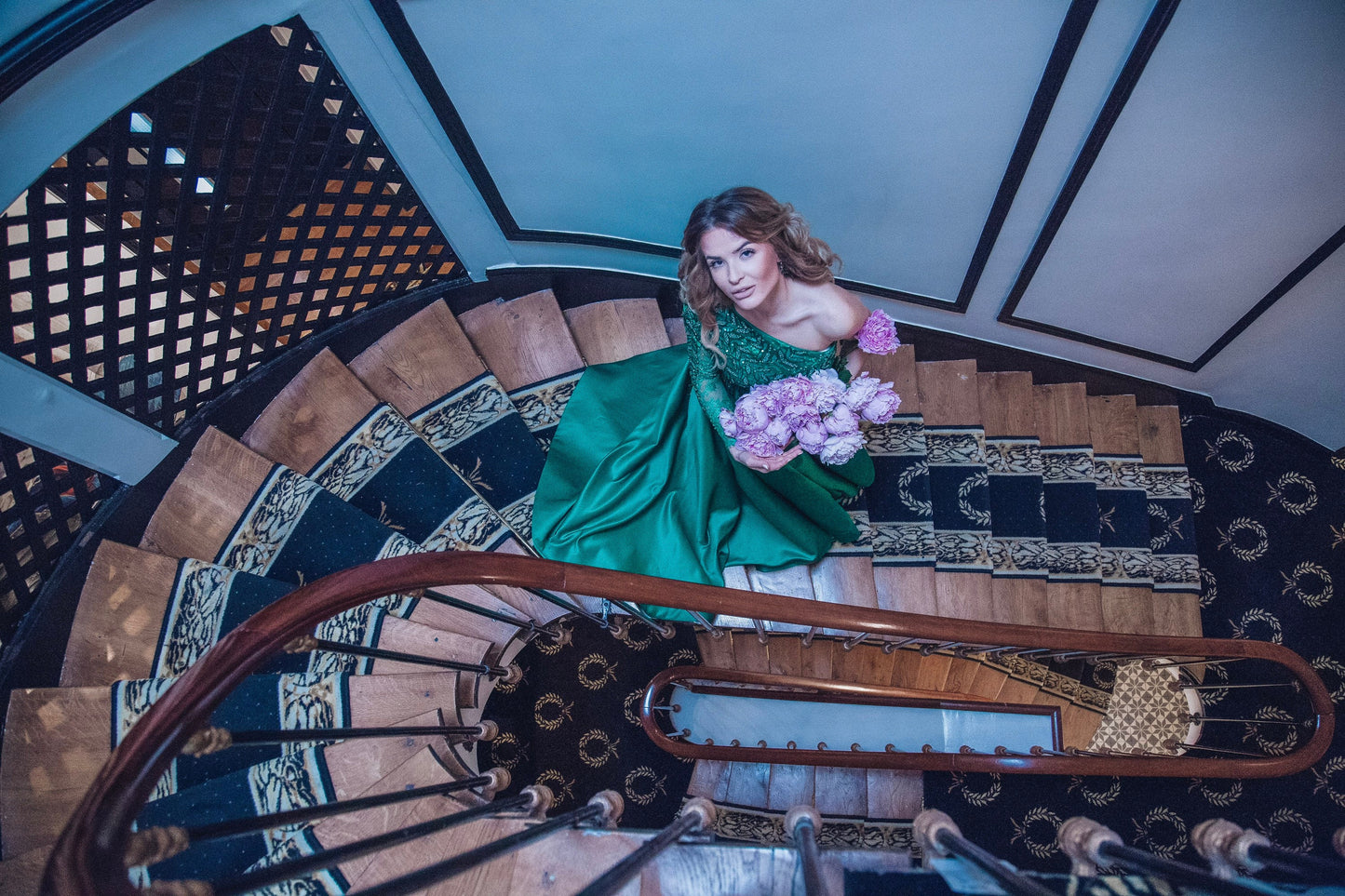 Emerald evening Dress / Fit & Flare Prom Dress Long / Custom Embroidered Maxi Dress / One Shoulder evening gown / Maxi Dress with a slit