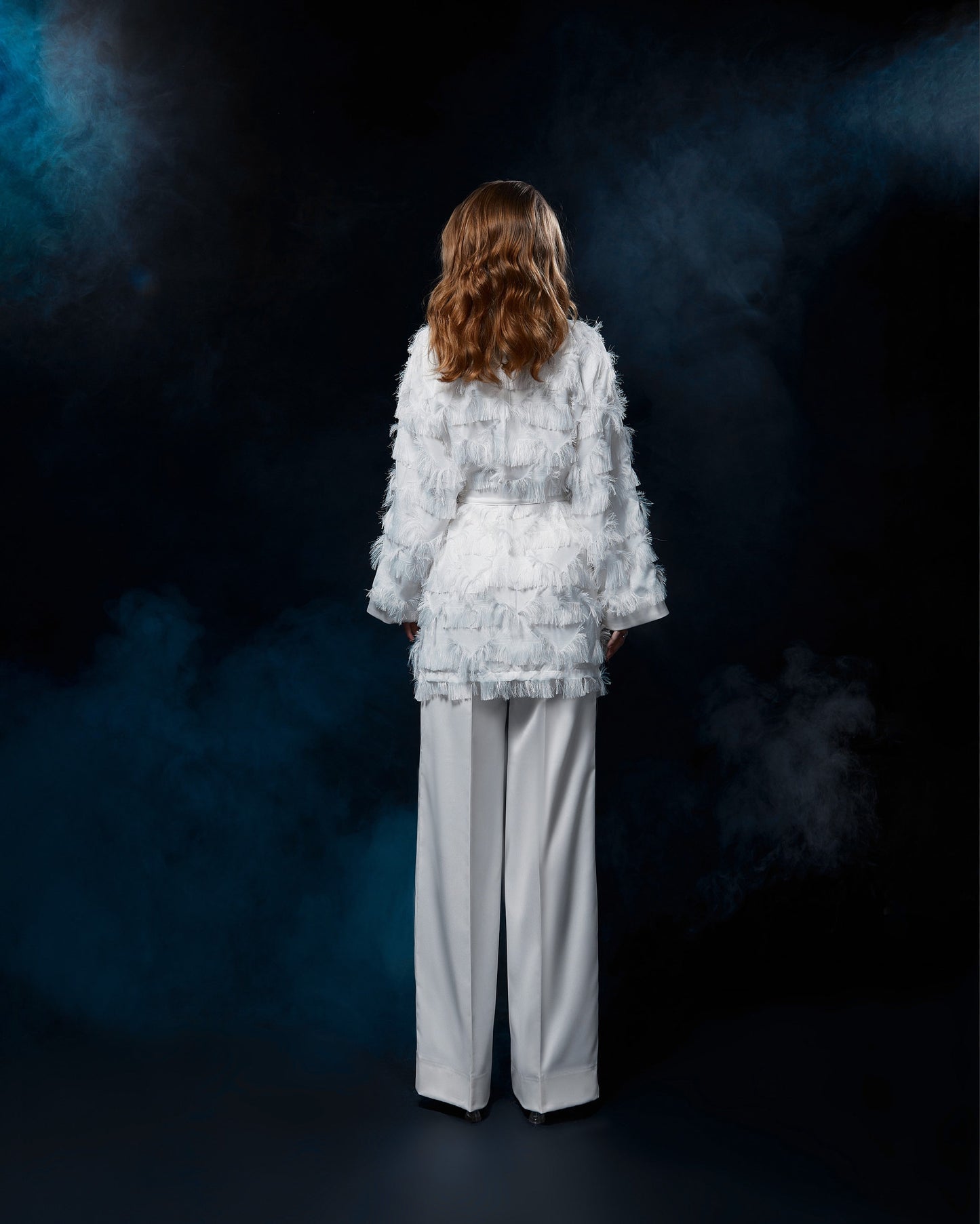 Wedding separates, two pieces wedding set kimono jacket and palazzo trousers, bohemian bride outfit, fringe blazer, alternative wedding suit