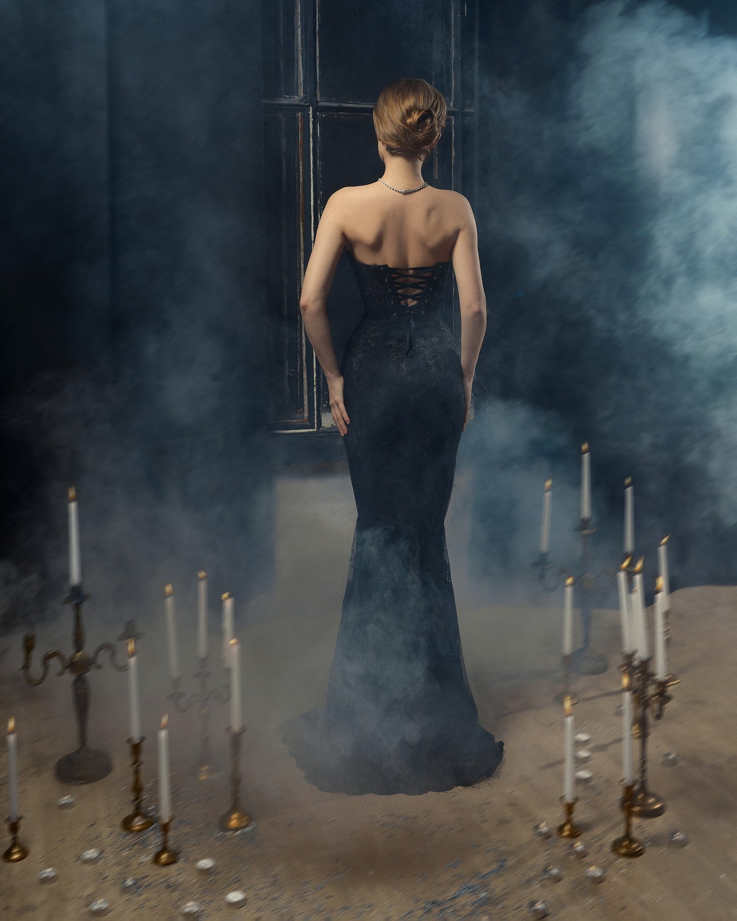 Black Wedding Dress, Prom Corset gown,Black Sequins evening dress with fishtail, Black evening dress, Gothic wedding dress