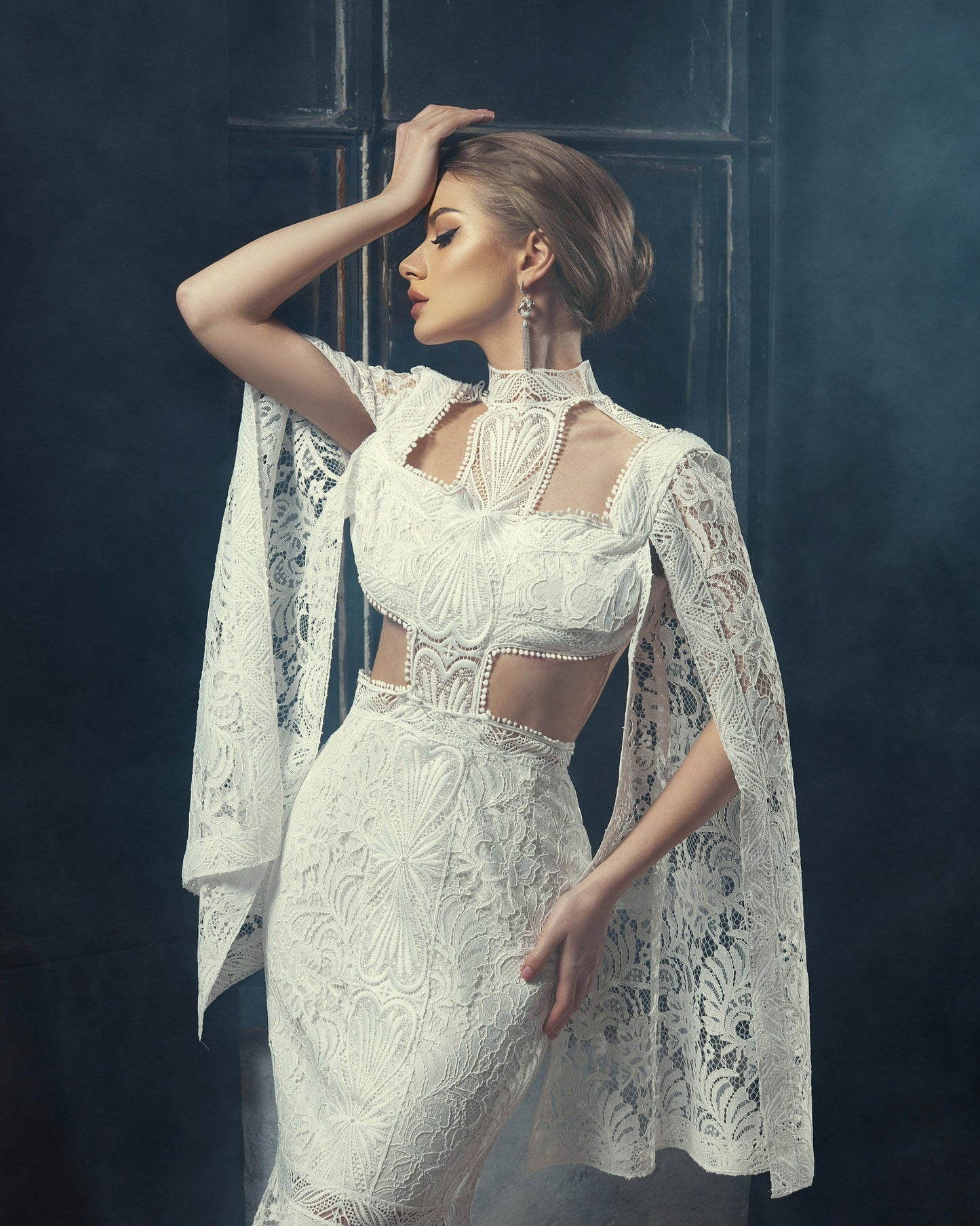 Open back wedding dress with long sleeves and train, Couture wedding dress long sleeves, Mermaid bohemian wedding gown, Classy wedding gown