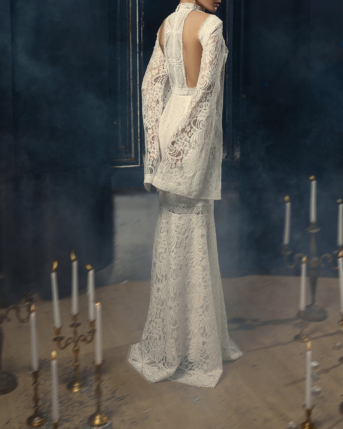 Open back wedding dress with long sleeves and train, Couture wedding dress long sleeves, Mermaid bohemian wedding gown, Classy wedding gown