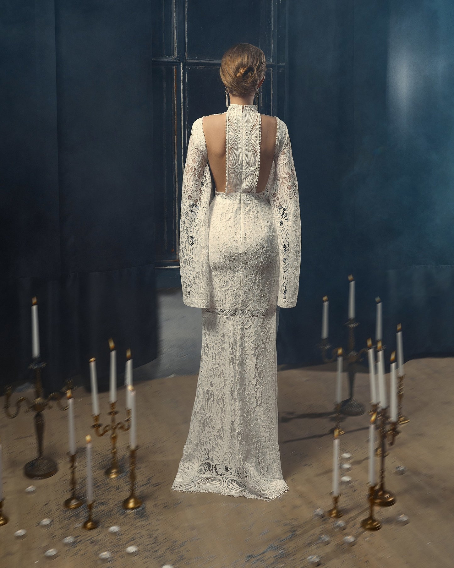 Open back wedding dress with long sleeves and train, Couture wedding dress long sleeves, Mermaid bohemian wedding gown, Classy wedding gown