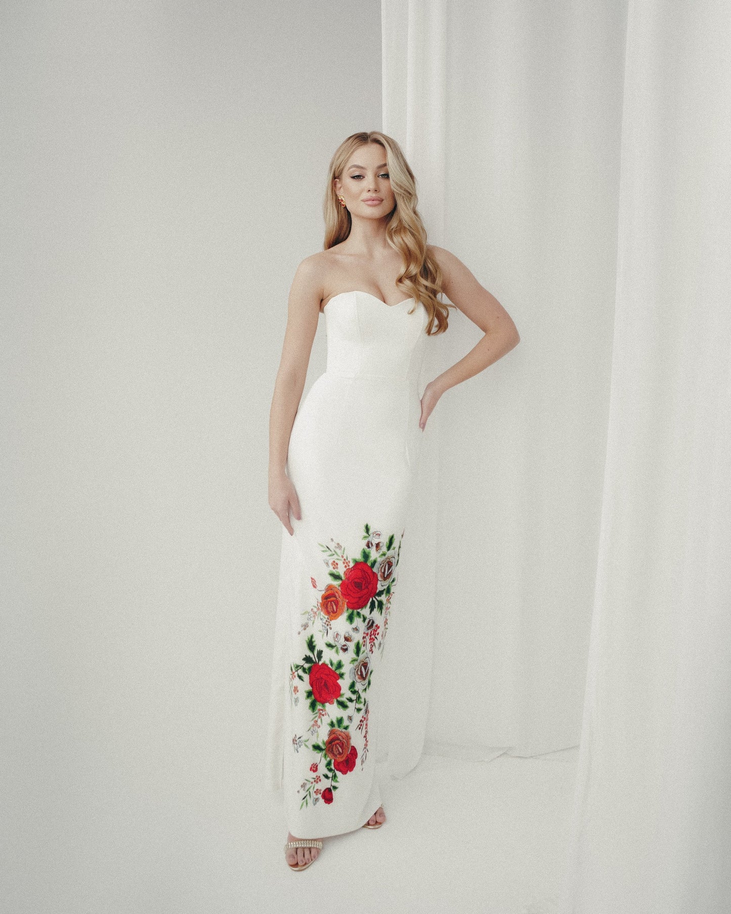 Simple wedding dress with pencil skirt and floral print , corset wedding dress, Bohemian wedding gown, Wedding dress with side split