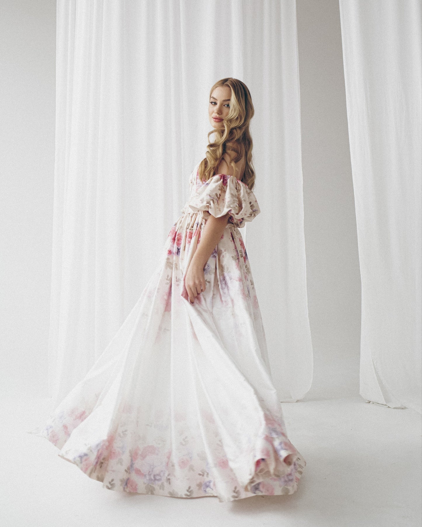 Alternative bride dress, Floral evening gown, Beige prom dress with detachable sleeves, bohemian wedding dress, summer gown, Homecoming gown