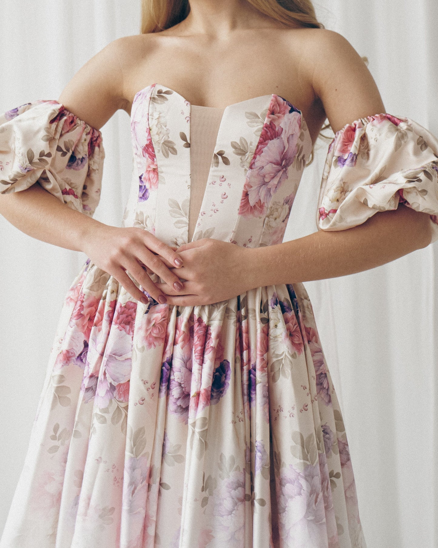 Alternative bride dress, Floral evening gown, Beige prom dress with detachable sleeves, bohemian wedding dress, summer gown, Homecoming gown