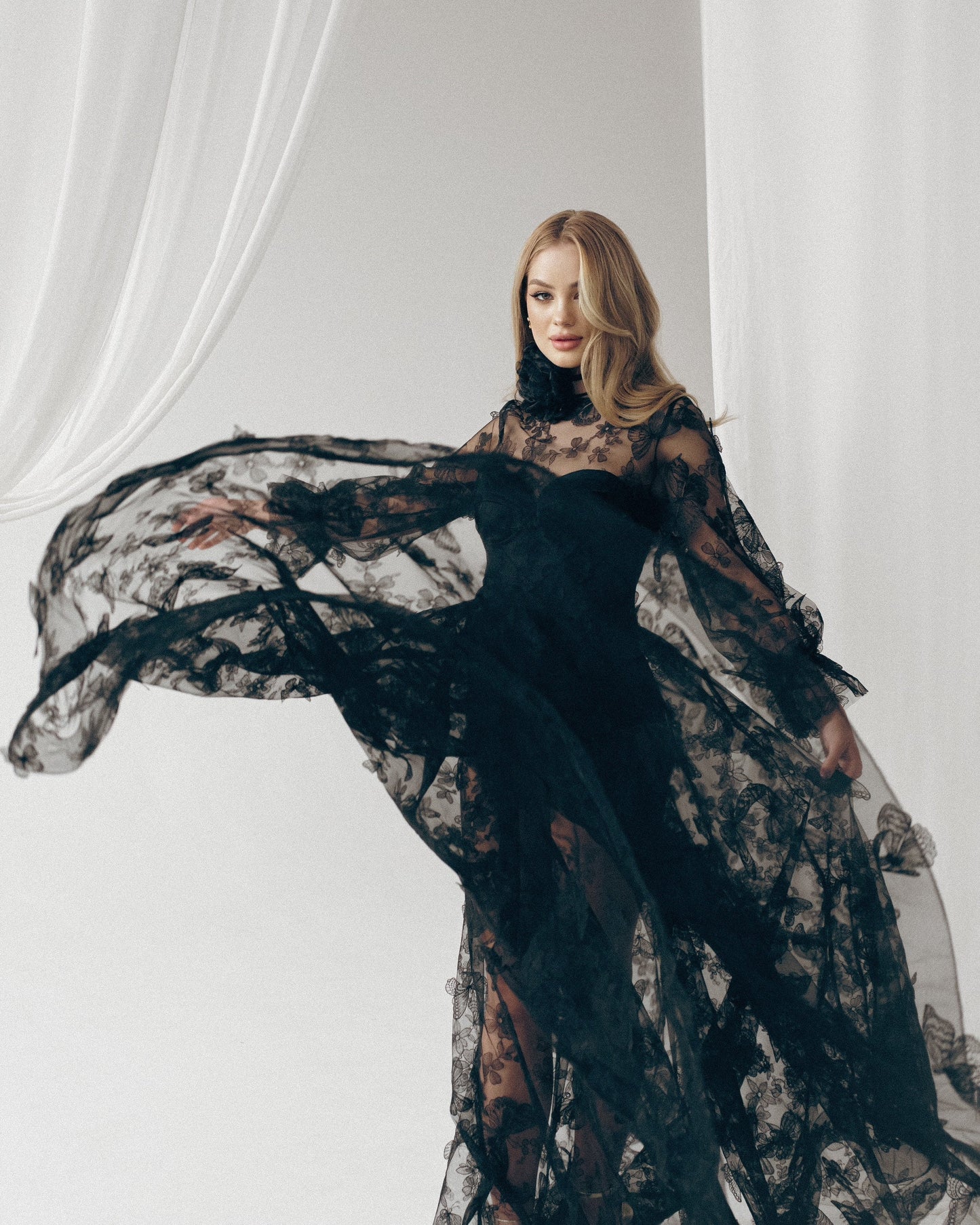 Black wedding dress, Gothic wedding dress, Goth bride dress, Black lace prom dress, Black tulle evening dress, Alternative bride gown