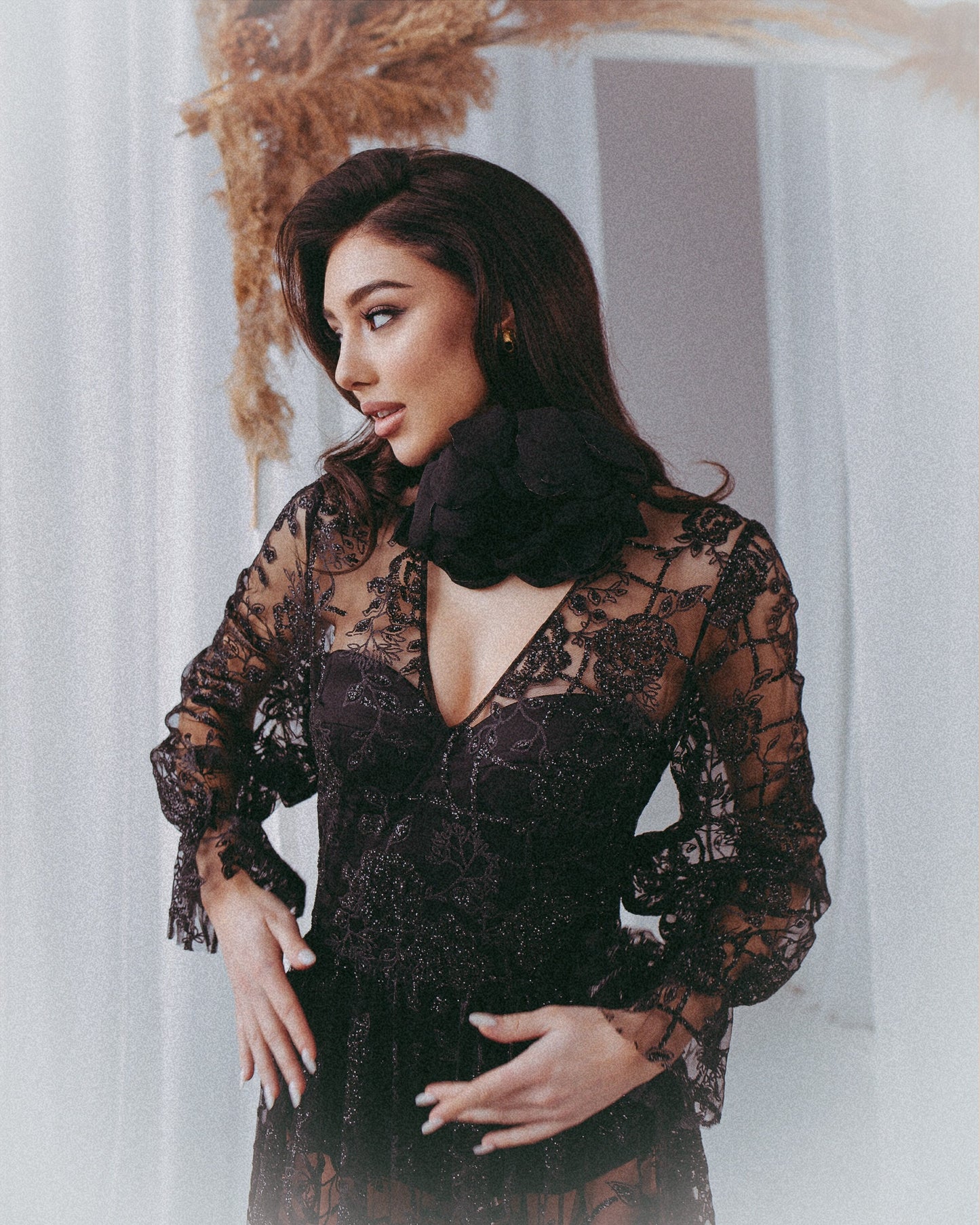 Black wedding dress, Gothic wedding dress, Goth bride dress, Black boho dress with long sleeves and dramatic long train.
