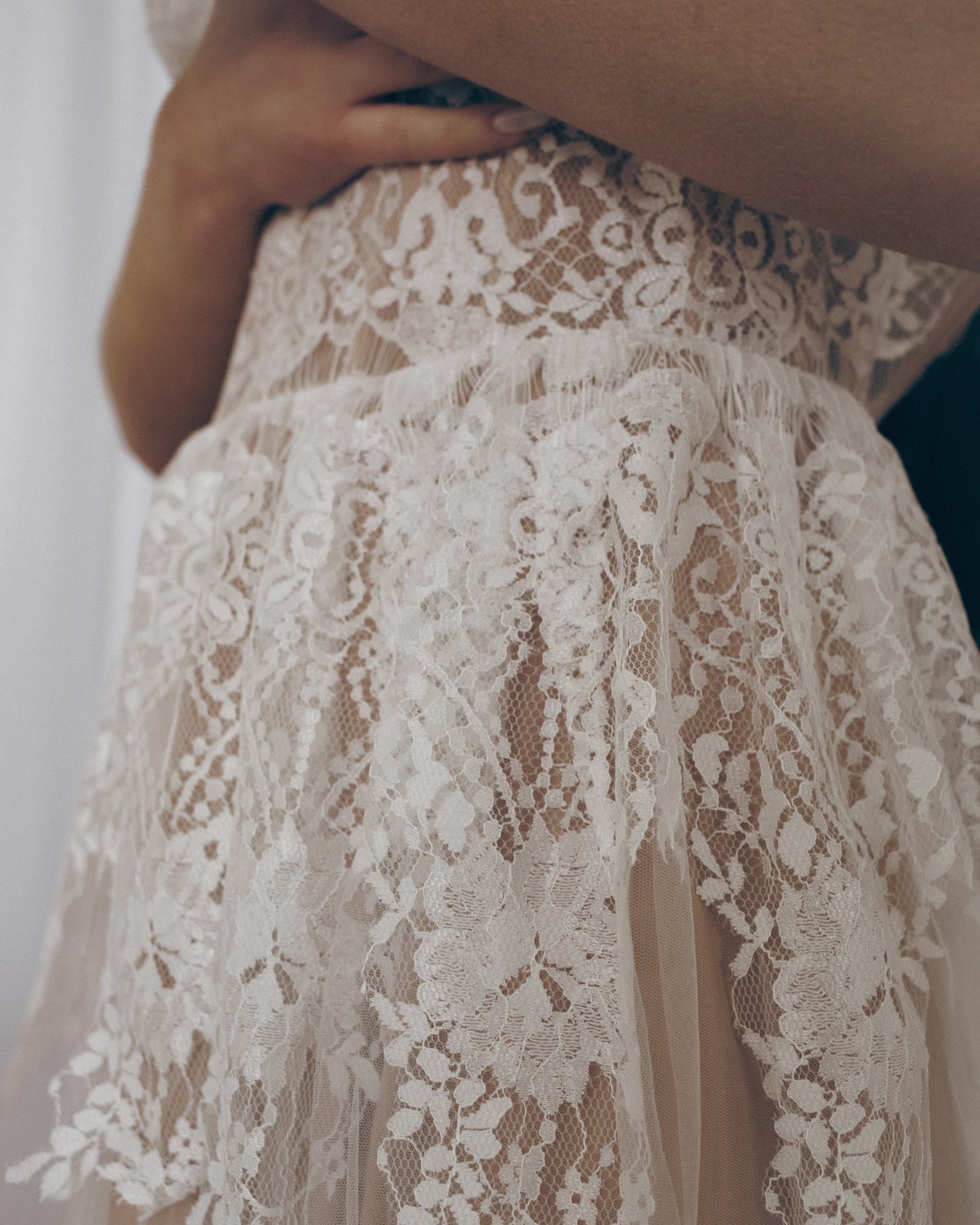Beige Wedding dress, Boho Tan Wedding dress, Nude corset wedding gown, White Lace wedding dress, Fit and flare tulle dress for bride