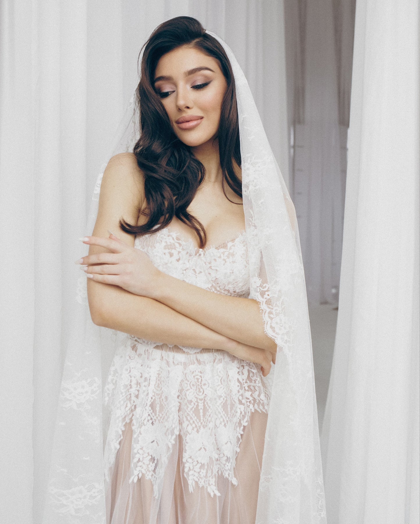 Beige Wedding dress, Boho Tan Wedding dress, Nude corset wedding gown, White Lace wedding dress, Fit and flare tulle dress for bride