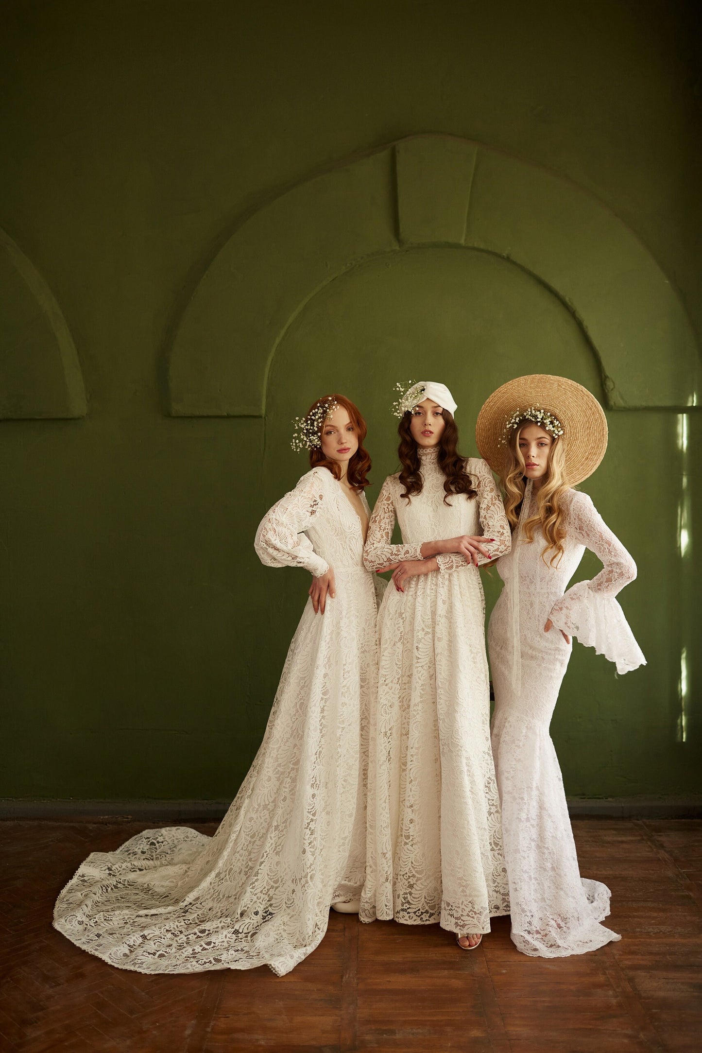 Modest wedding dress long sleeves fit and flare skirt , simple wedding dress, bohemian wedding gown from thick lace, rustic wedding dress