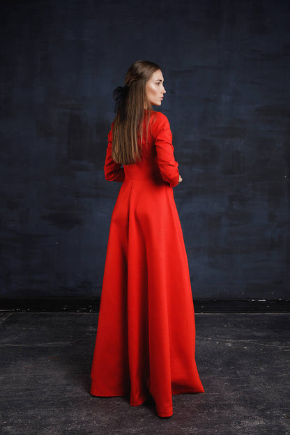Long sleeved wedding dress, Simple wedding dress, Modest wedding dress, White Winter & Autumn Wedding Floor Length Dress, Fit and flare gown