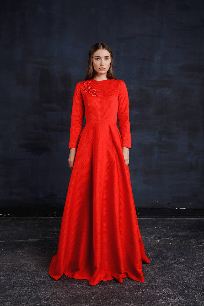 Long sleeved wedding dress, Simple wedding dress, Modest wedding dress, White Winter & Autumn Wedding Floor Length Dress, Fit and flare gown