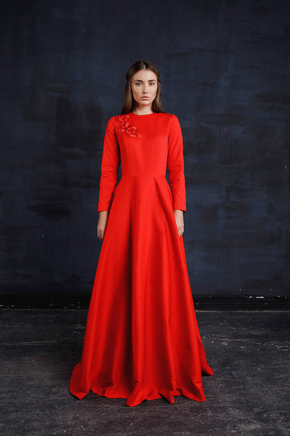 Long sleeved wedding dress, Simple wedding dress, Modest wedding dress, White Winter & Autumn Wedding Floor Length Dress, Fit and flare gown