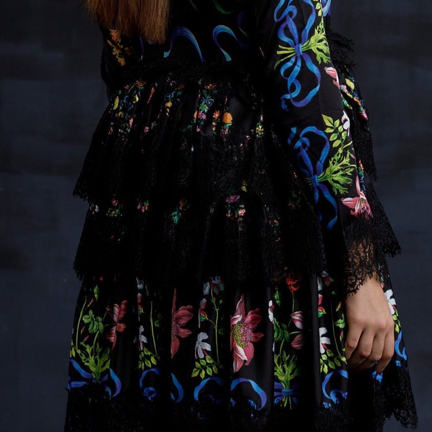 Wedding guest dress, Bridesmaid Dress, Bohemian floral Dress, Ruffle Tired Dress, Embroidered hippie dress, Mexican dress, flapper dress