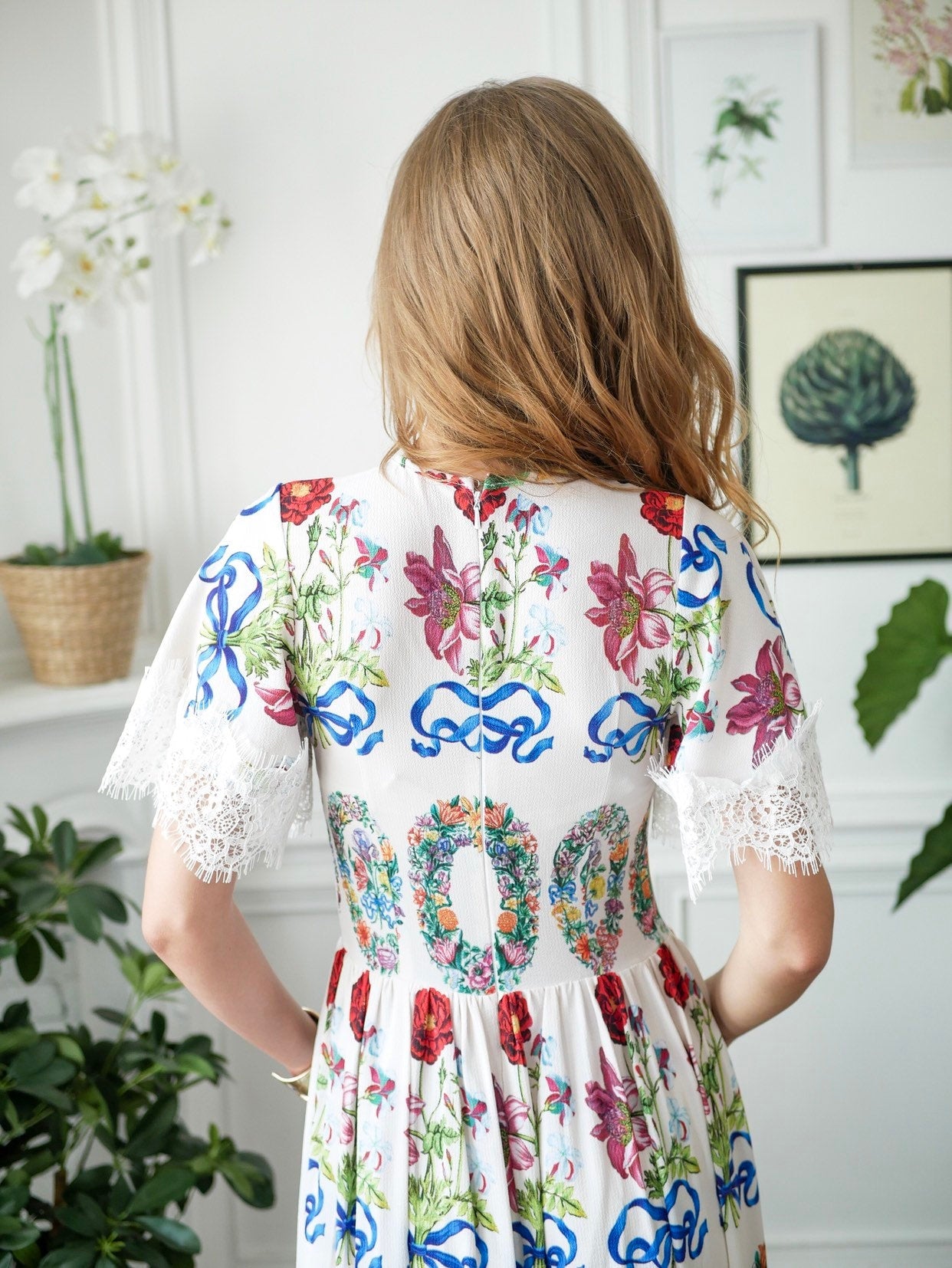 Floral Maxi black short Sleeve Lace Dress / Floor Length Dressing Gown / Long Romantic Dress / Unique Printed Wedding Dress / Summer dress