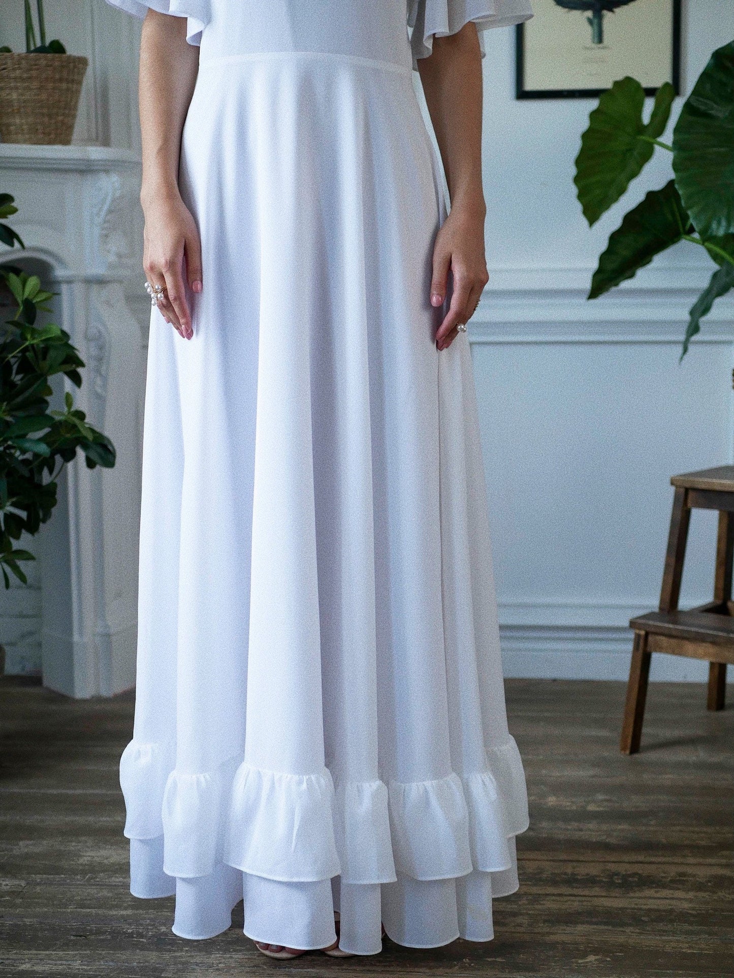 Wedding dress / simple wedding dress / white fit and flare long dress / modest wedding dress / casual wedding dress / bohemian wedding dress