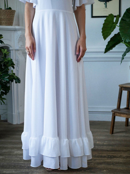 Wedding dress / simple wedding dress / white fit and flare long dress / modest wedding dress / casual wedding dress / bohemian wedding dress