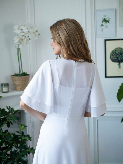 Wedding dress / simple wedding dress / white fit and flare long dress / modest wedding dress / casual wedding dress / bohemian wedding dress