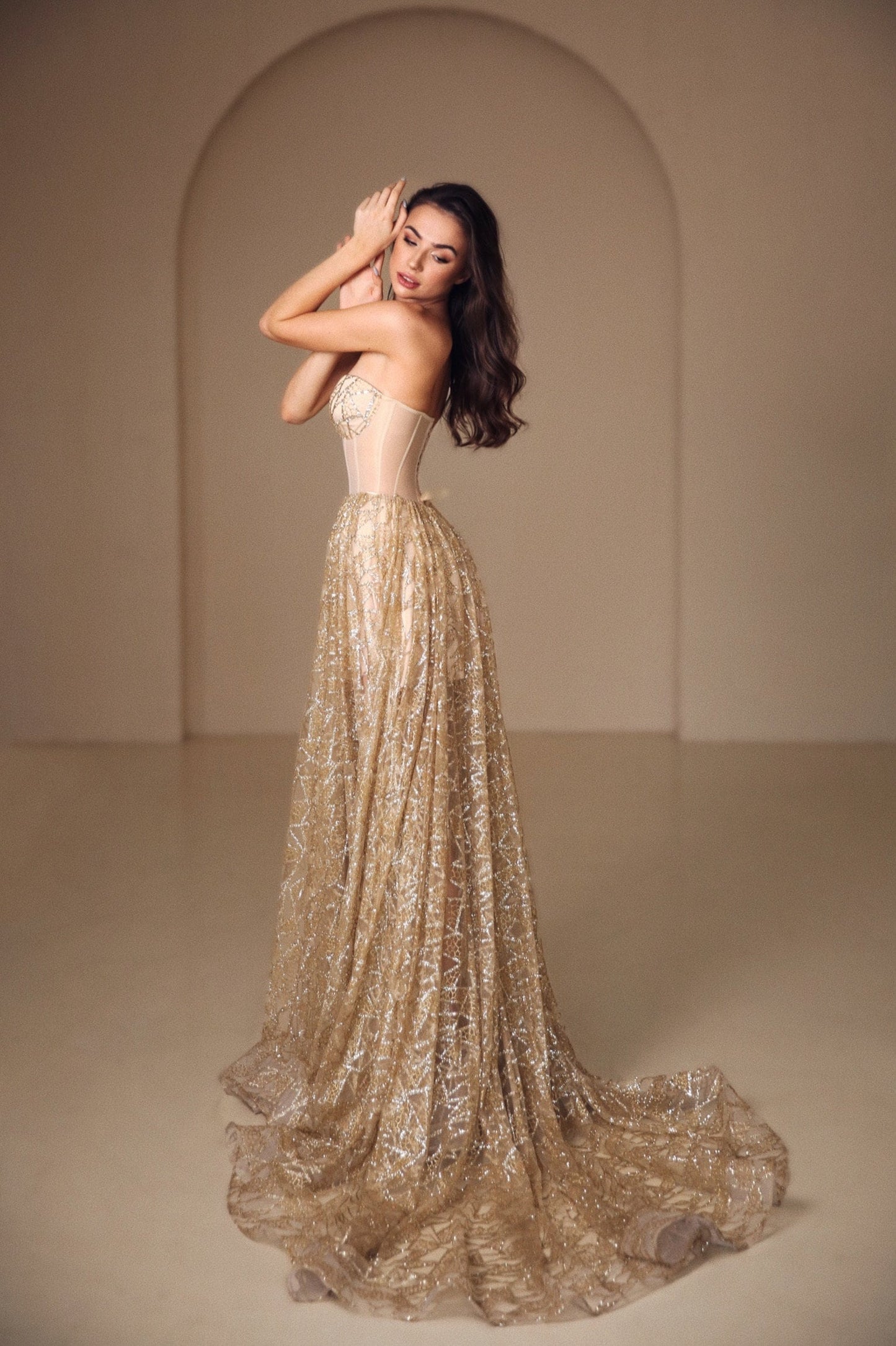 Golden Wedding dress, Bohemian Wedding dress, Sequin corset dress, Sparkling wedding gown, sequin wedding dress, golden tan prom dress