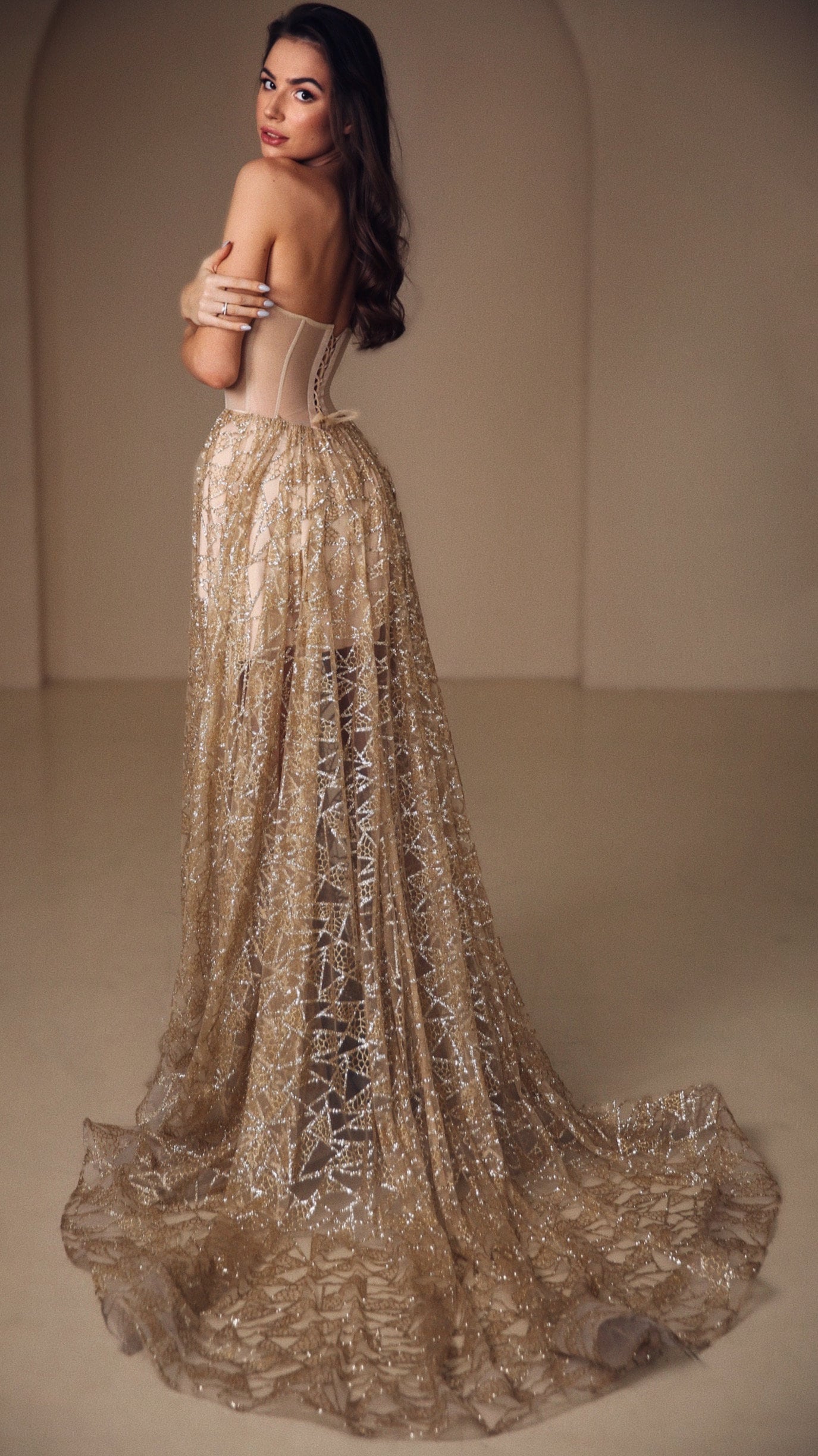 Golden Wedding dress, Bohemian Wedding dress, Sequin corset dress, Sparkling wedding gown, sequin wedding dress, golden tan prom dress