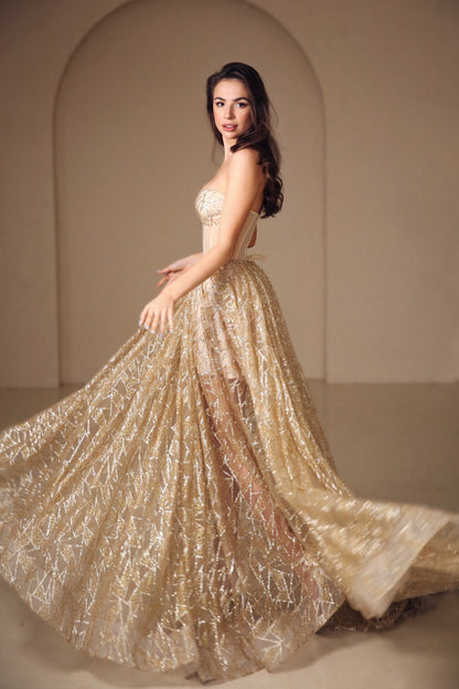 Golden Wedding dress, Bohemian Wedding dress, Sequin corset dress, Sparkling wedding gown, sequin wedding dress, golden tan prom dress
