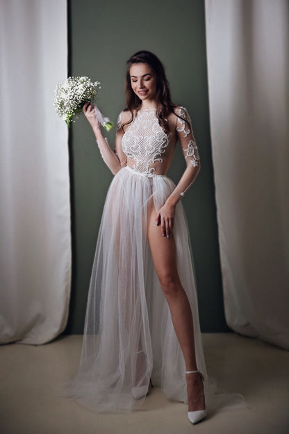 Wedding Bodysuit , bridal bodysuit, Bridal jumpsuit, lace wedding bodysuit, wedding bodysuit separate, wedding bodysuit long sleeves