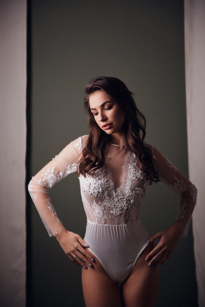 Wedding Bodysuit , bridal bodysuit, Bridal jumpsuit, lace wedding bodysuit, wedding bodysuit separate, wedding bodysuit long sleeves