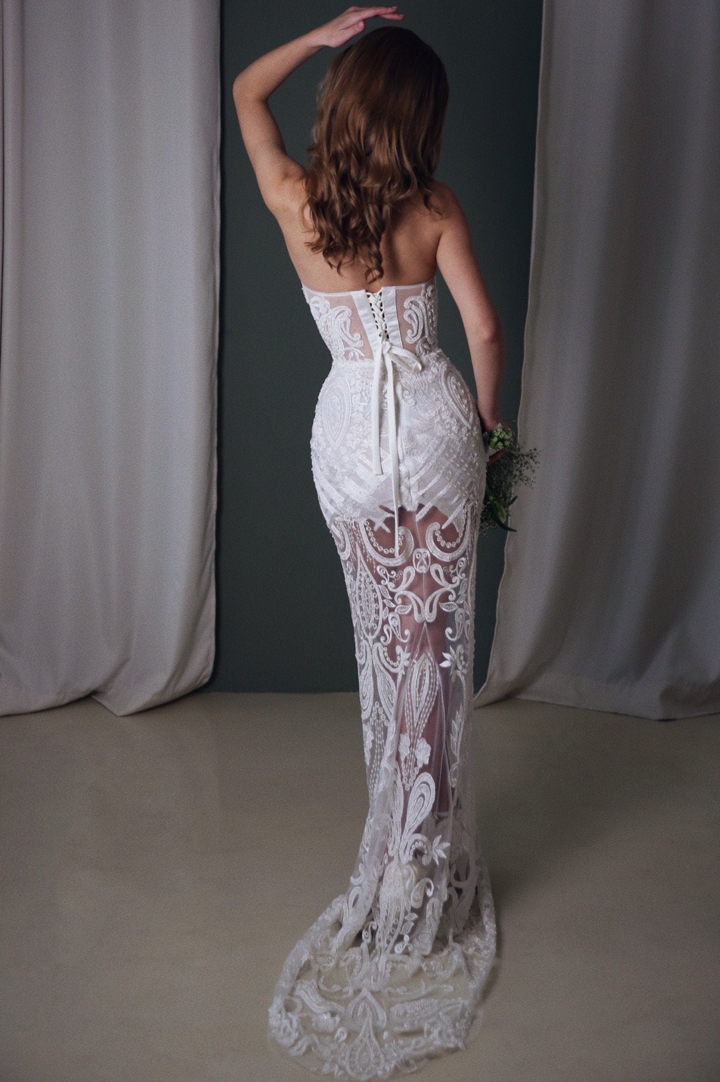 Boho wedding dress, Mermaid wedding dress , Beaded wedding dress, Lace wedding dress, Bohemian wedding dress, Embroidered tulle wedding gown
