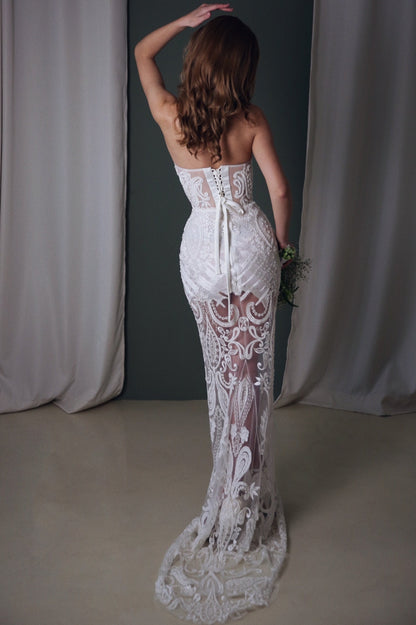 Boho wedding dress, Mermaid wedding dress , Beaded wedding dress, Lace wedding dress, Bohemian wedding dress, Embroidered tulle wedding gown