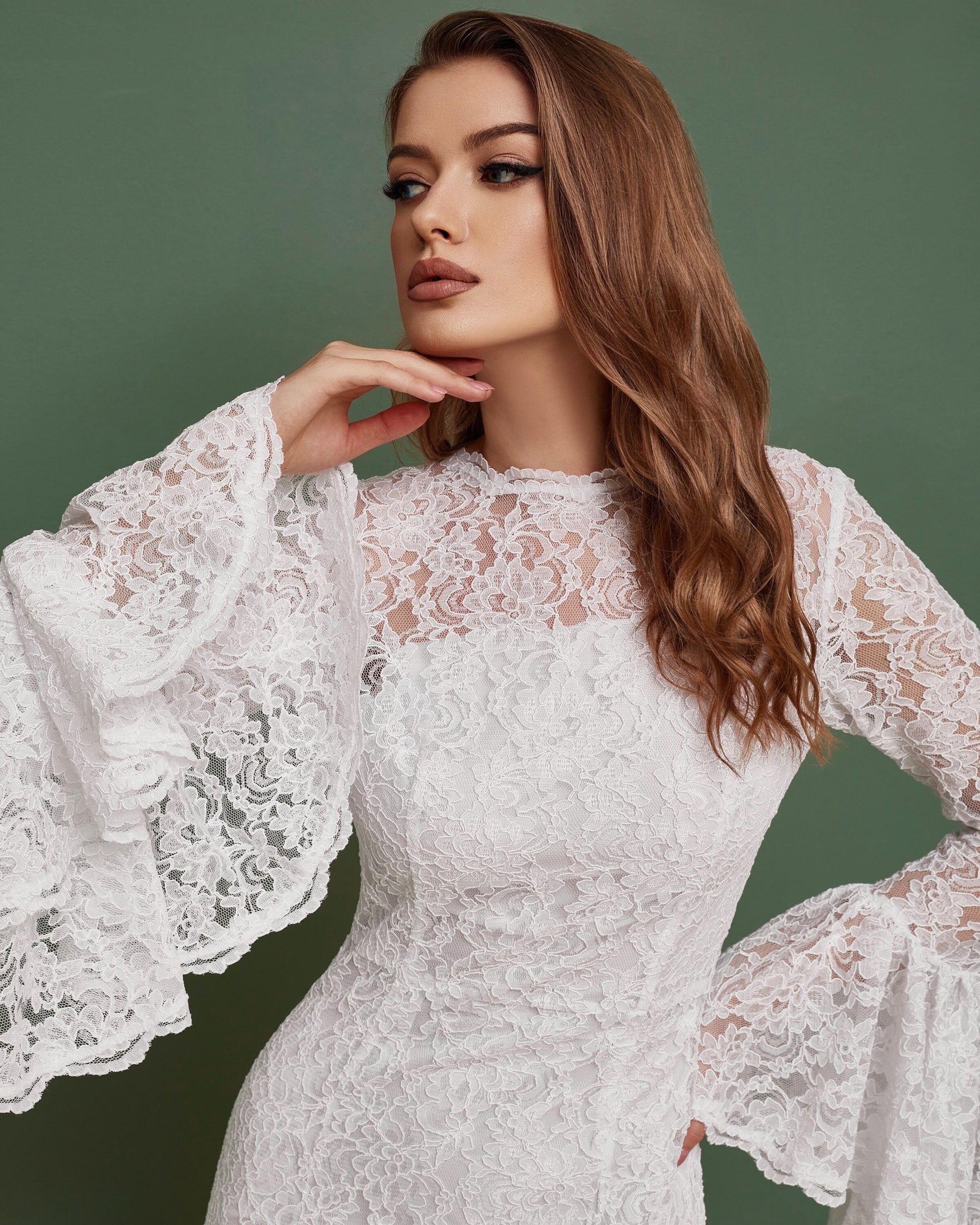 bell sleeves on bohemian wedding dress