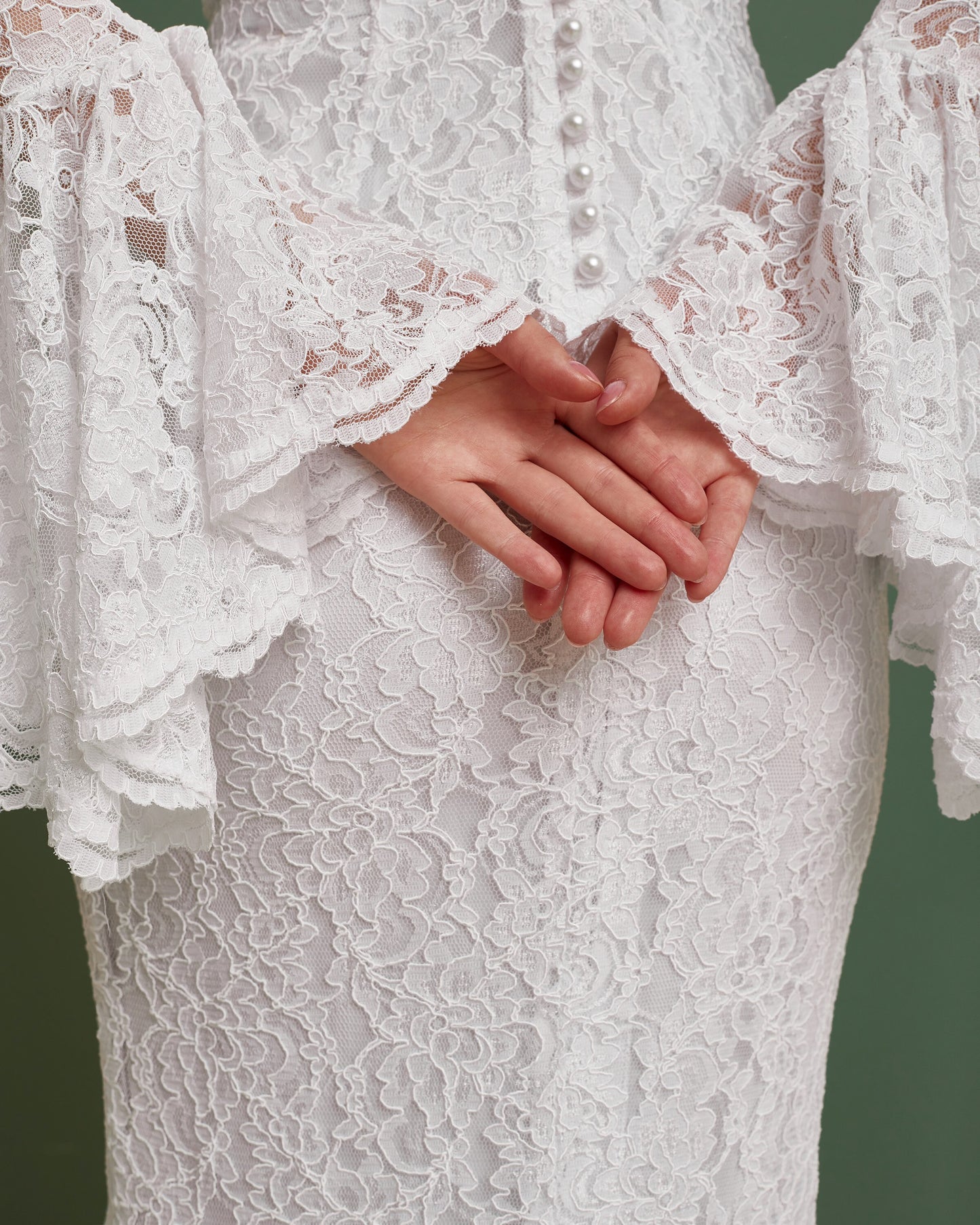 Simple wedding dress with long sleeves, Mermaid boho wedding dress modest, Lace wedding dress with train, Bell sleeves wedding gown