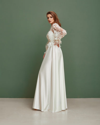 A Line wedding dress, simple wedding dress, satin wedding dress, casual wedding dress, minimalist wedding dress, modest boho wedding dress